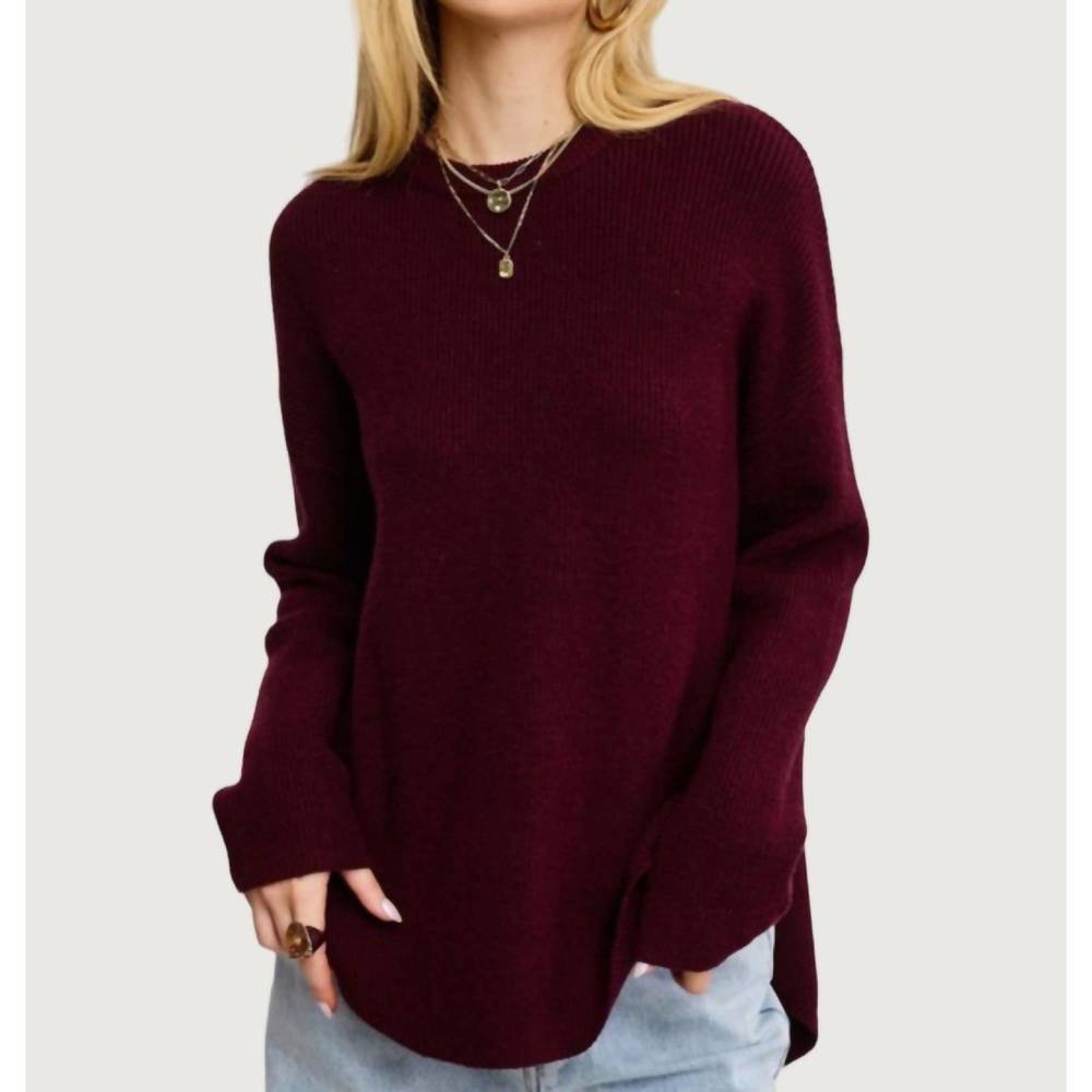 NEW MIMOSA tatum double slit sweater in merlot
